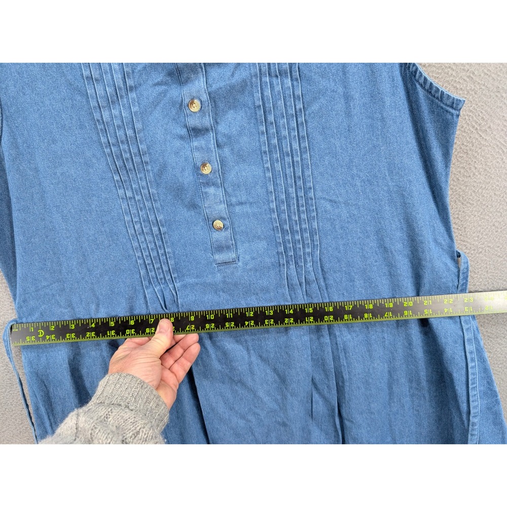 Vermont Country Store Denim Sleeveless Midi Dress XL Blue Cotton Pintuck Jumper - Picture 8 of 12